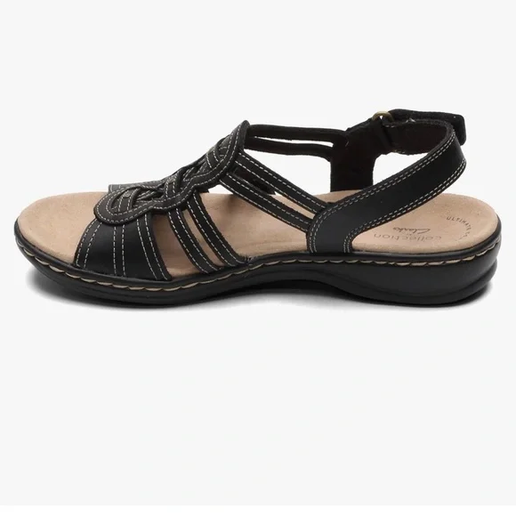 Clarks Leisa Janna Black Sandal, Size 8W Leather Hook‑&‑Loop Strappy Sandals - Picture 10 of 14